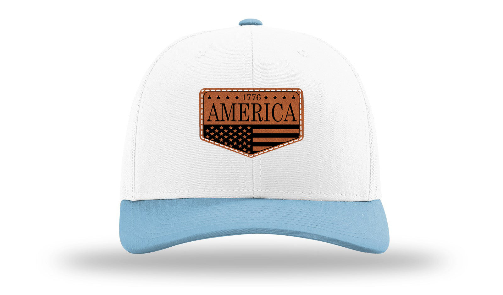 1776  America Leather Patch Richardson 112 Hat-White /Columbia Blue - CMB