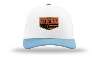 1776  America Leather Patch Richardson 112 Hat-White /Columbia Blue - CMB
