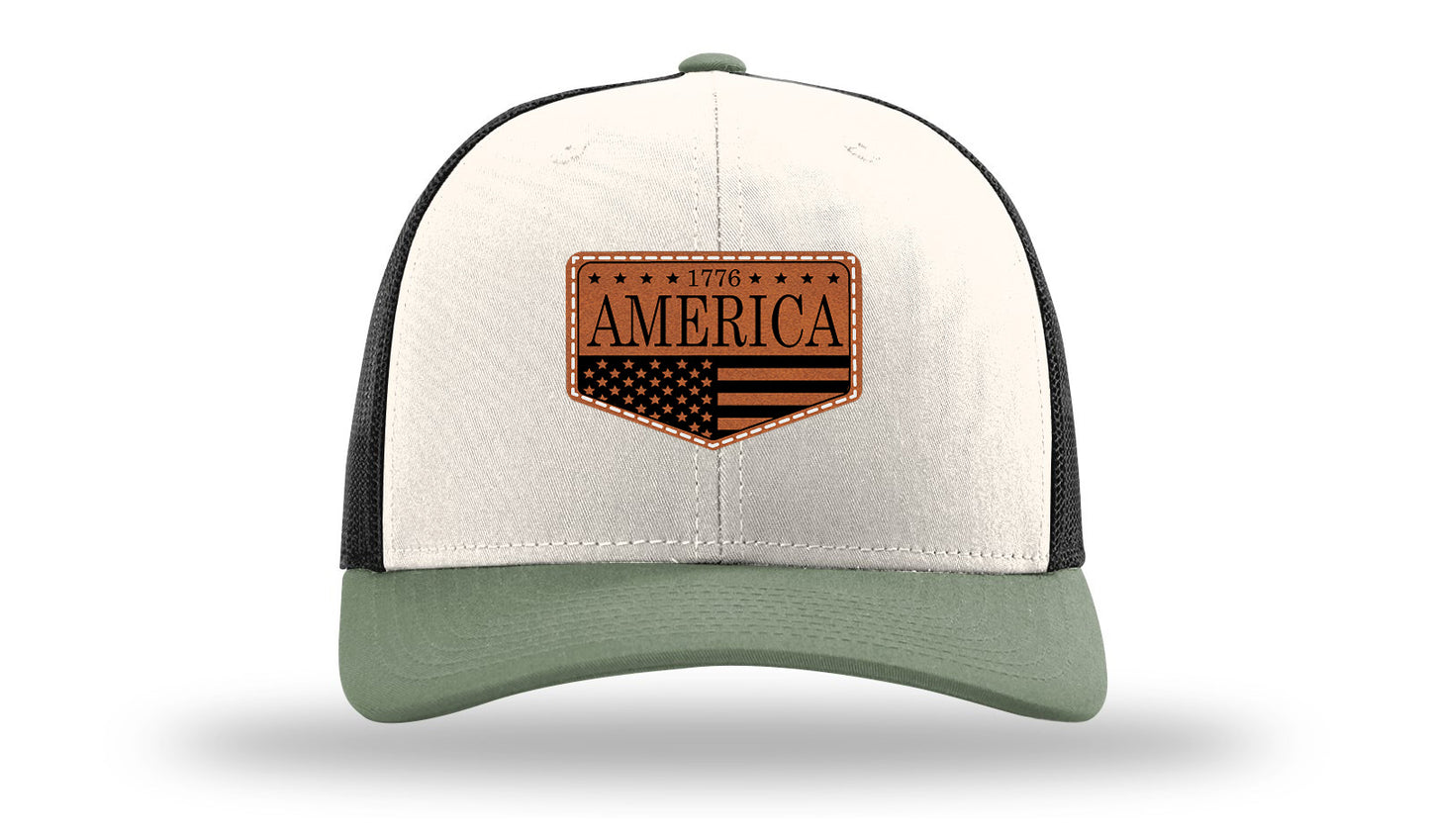 1776  America Leather Patch Richardson 112 Hat-Cream / Black / Loden