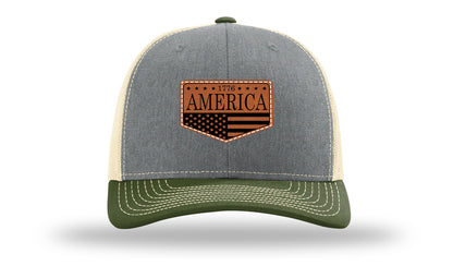 1776  America Leather Patch Richardson 112 Hat-Heather Grey / Birch / Army Olive