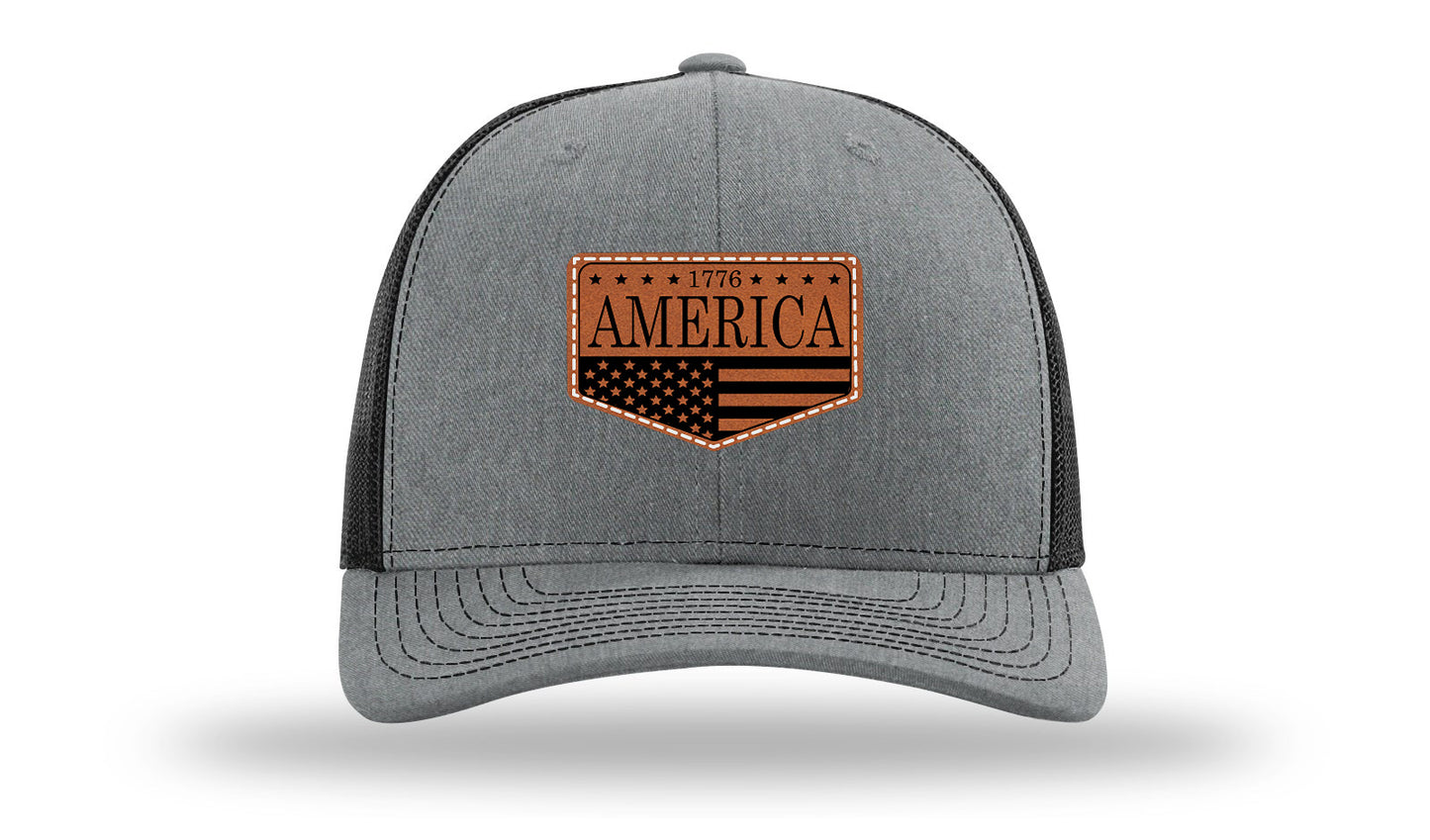 1776  America Leather Patch Richardson 112 Hat-Heather Grey / Black
