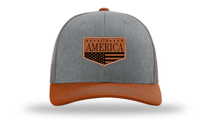 1776  America Leather Patch Richardson 112 Hat-Heather Grey / Charcoal / Dark Orange