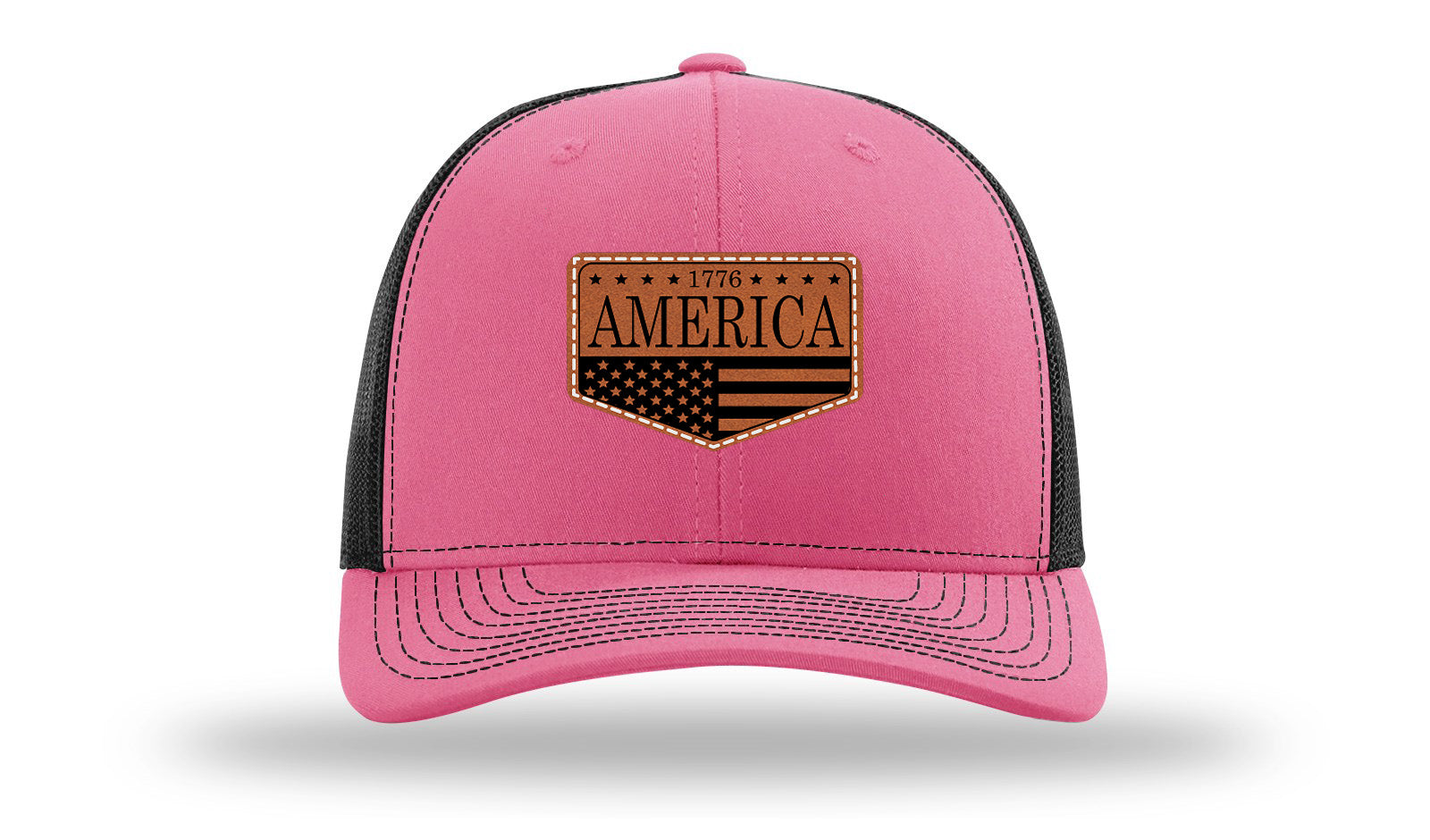 1776  America Leather Patch Richardson 112 Hat-Hot Pink / Black