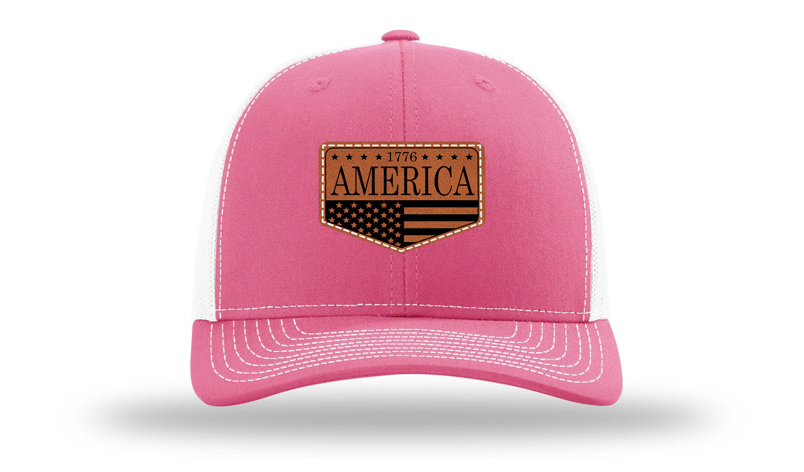 1776  America Leather Patch Richardson 112 Hat-Hot Pink / White