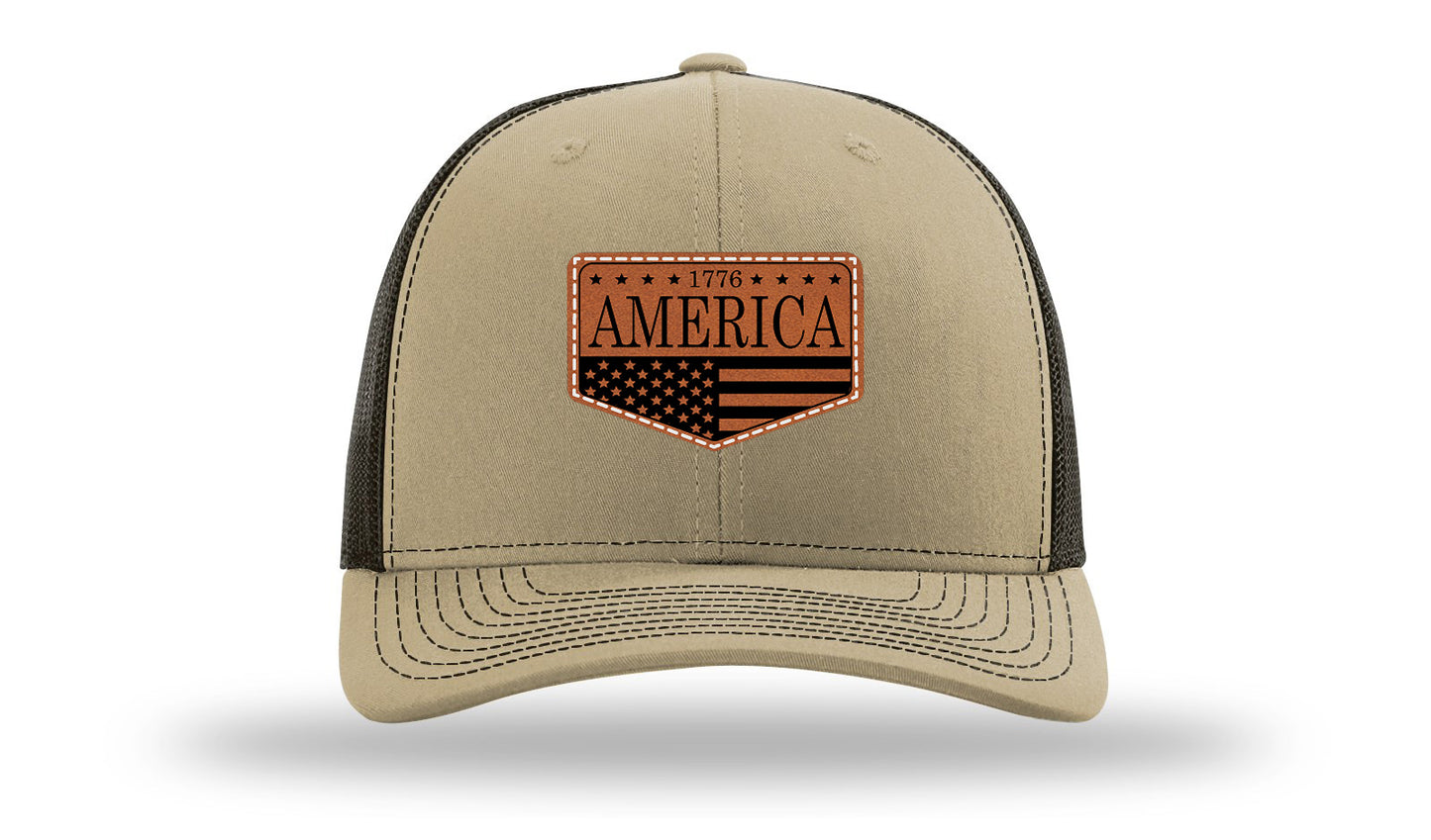 1776  America Leather Patch Richardson 112 Hat-Khaki / Coffee