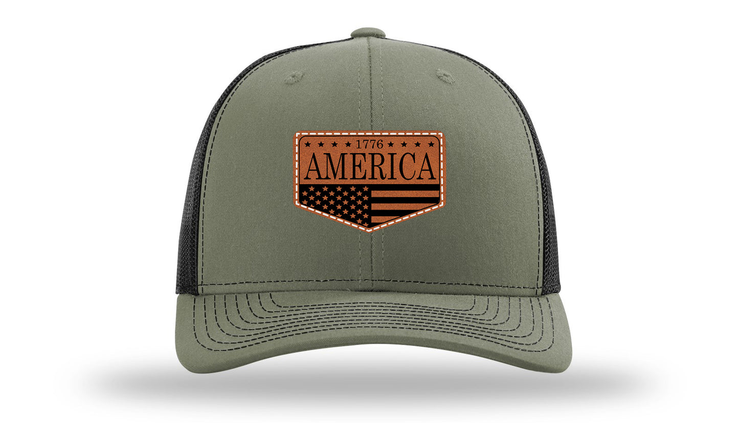 1776  America Leather Patch Richardson 112 Hat-Loden / Black