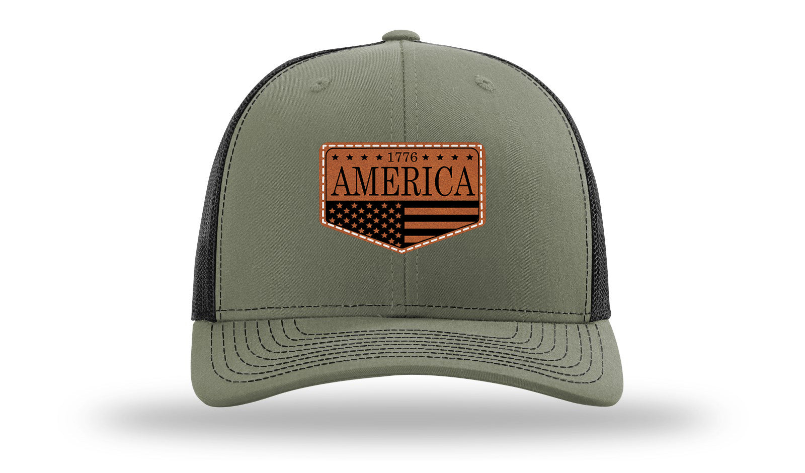 1776  America Leather Patch Richardson 112 Hat-Loden / Black