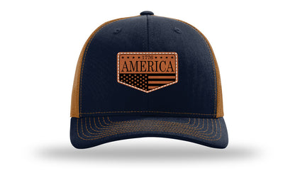 1776  America Leather Patch Richardson 112 Hat-Navy / Caramel