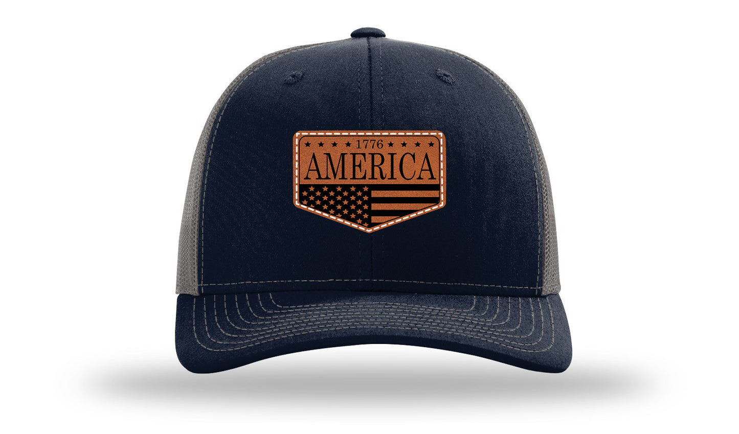 1776  America Leather Patch Richardson 112 Hat-Navy / Charcoal