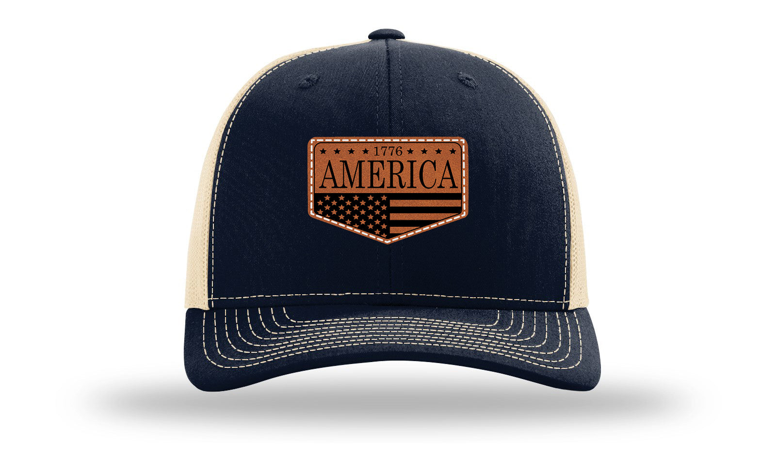 1776  America Leather Patch Richardson 112 Hat-Navy /  Khaki