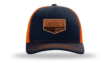 1776  America Leather Patch Richardson 112 Hat-Navy / Orange