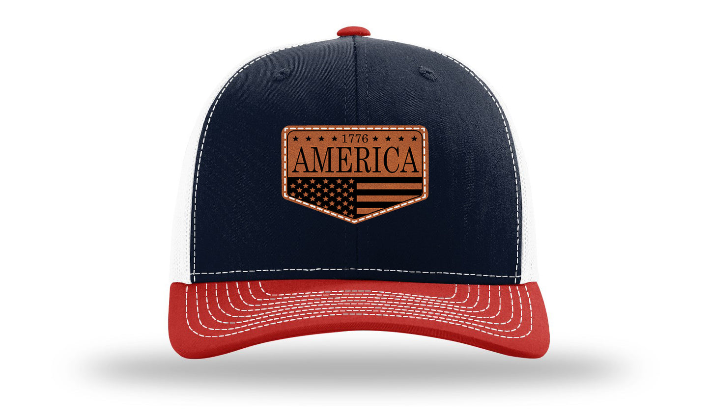 1776  America Leather Patch Richardson 112 Hat-Navy / White / Red