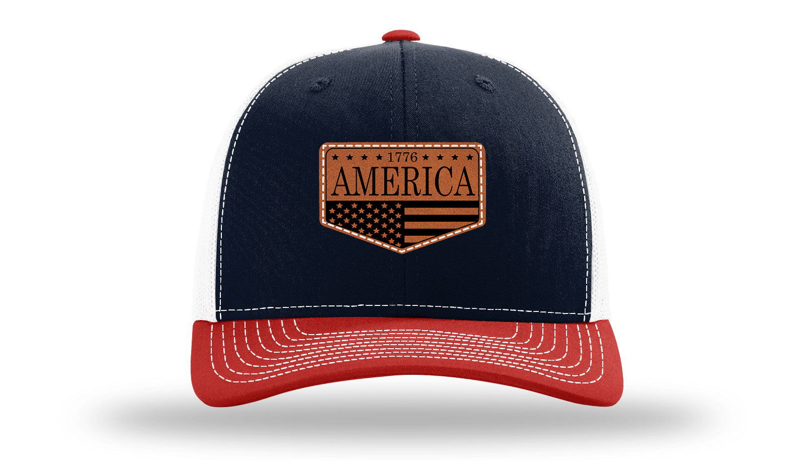 1776  America Leather Patch Richardson 112 Hat-Navy / White / Red