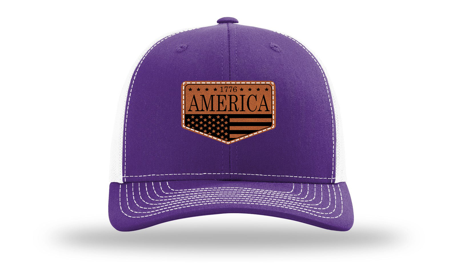 1776  America Leather Patch Richardson 112 Hat-Purple / White