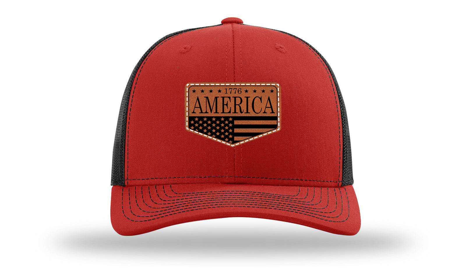 1776  America Leather Patch Richardson 112 Hat-Red / Black