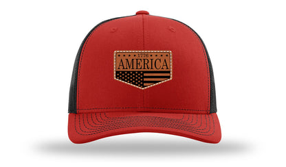 1776  America Leather Patch Richardson 112 Hat-Red / Black