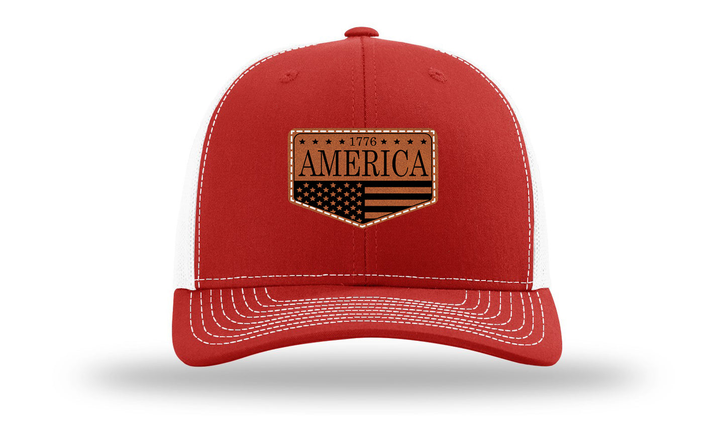 1776  America Leather Patch Richardson 112 Hat-Red / White