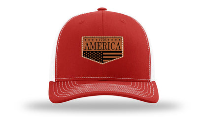 1776  America Leather Patch Richardson 112 Hat-Red / White