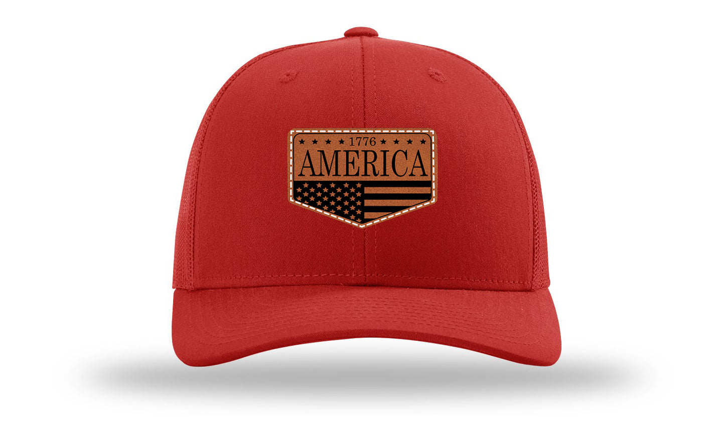 1776  America Leather Patch Richardson 112 Hat-Red
