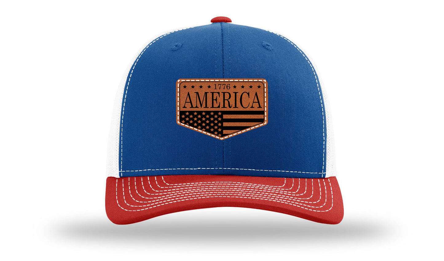 1776  America Leather Patch Richardson 112 Hat-Royal / White / Red