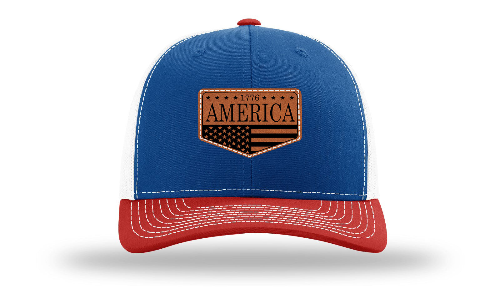 1776  America Leather Patch Richardson 112 Hat-Royal / White / Red
