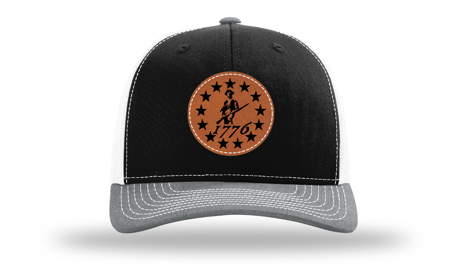 1776  Minuteman Leather Patch Richardson 112 Hat-Black / White / Heather Grey