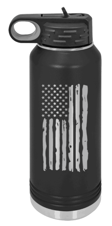 Distressed Flag - 32oz Water Bottle Laser Engraved- Black