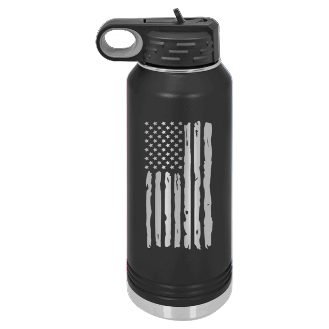 Distressed Flag Laser Engraved Water Bottle (Etched)