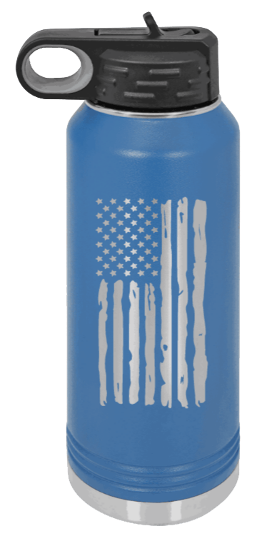 Distressed Flag - 32oz Water Bottle Laser Engraved- Royal Blue