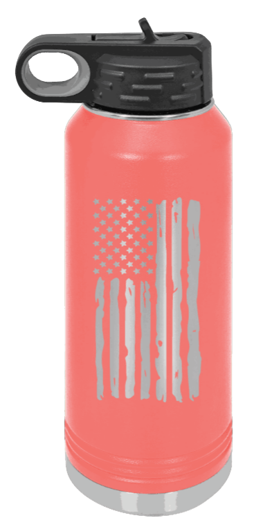 Distressed Flag - 32oz Water Bottle Laser Engraved- Coral