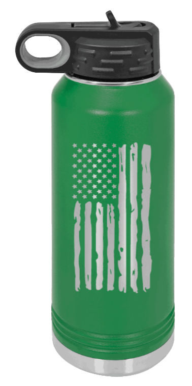 Distressed Flag - 32oz Water Bottle Laser Engraved- Green