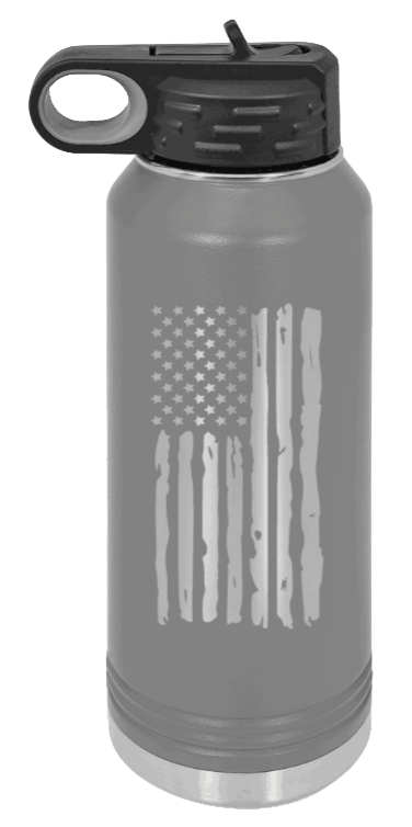 Distressed Flag - 32oz Water Bottle Laser Engraved- Dark Grey