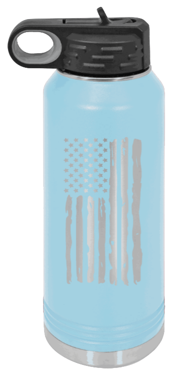Distressed Flag - 32oz Water Bottle Laser Engraved- Light Blue