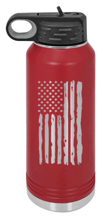 Distressed Flag - 32oz Water Bottle Laser Engraved- Maroon