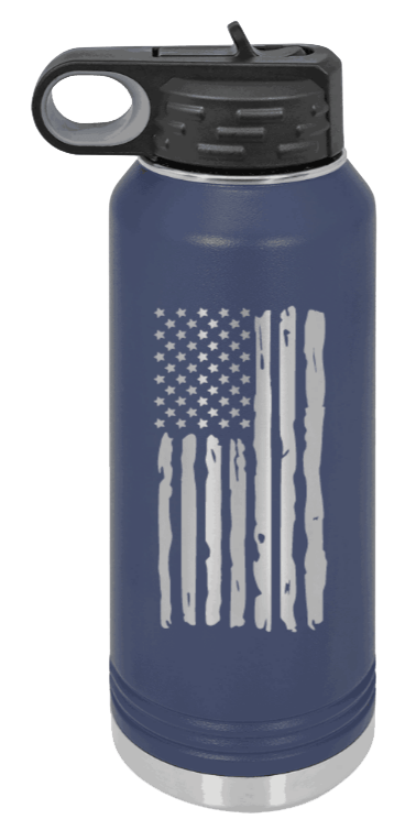 Distressed Flag - 32oz Water Bottle Laser Engraved- Navy