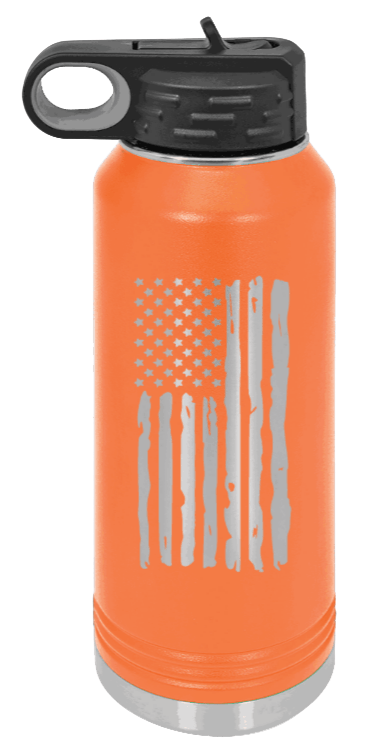 Distressed Flag - 32oz Water Bottle Laser Engraved- Orange