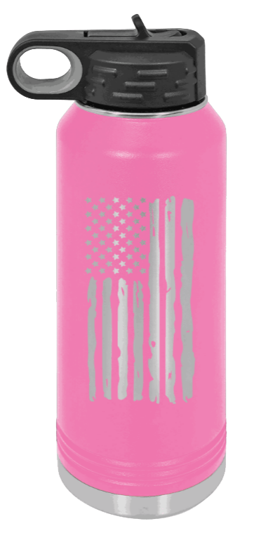 Distressed Flag - 32oz Water Bottle Laser Engraved- Pink