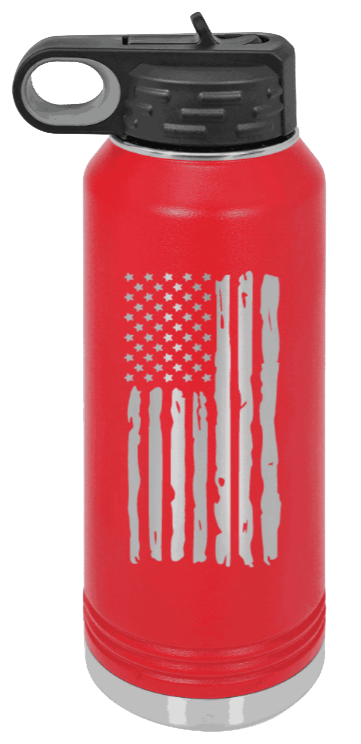 Distressed Flag - 32oz Water Bottle Laser Engraved- Red