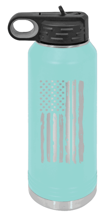 Distressed Flag - 32oz Water Bottle Laser Engraved- Teal