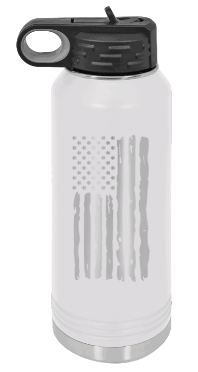 Distressed Flag - 32oz Water Bottle Laser Engraved- White