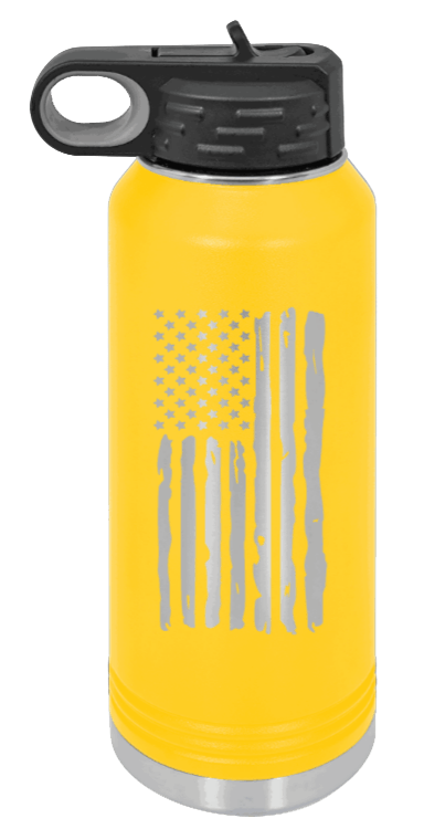 Distressed Flag - 32oz Water Bottle Laser Engraved- Yellow