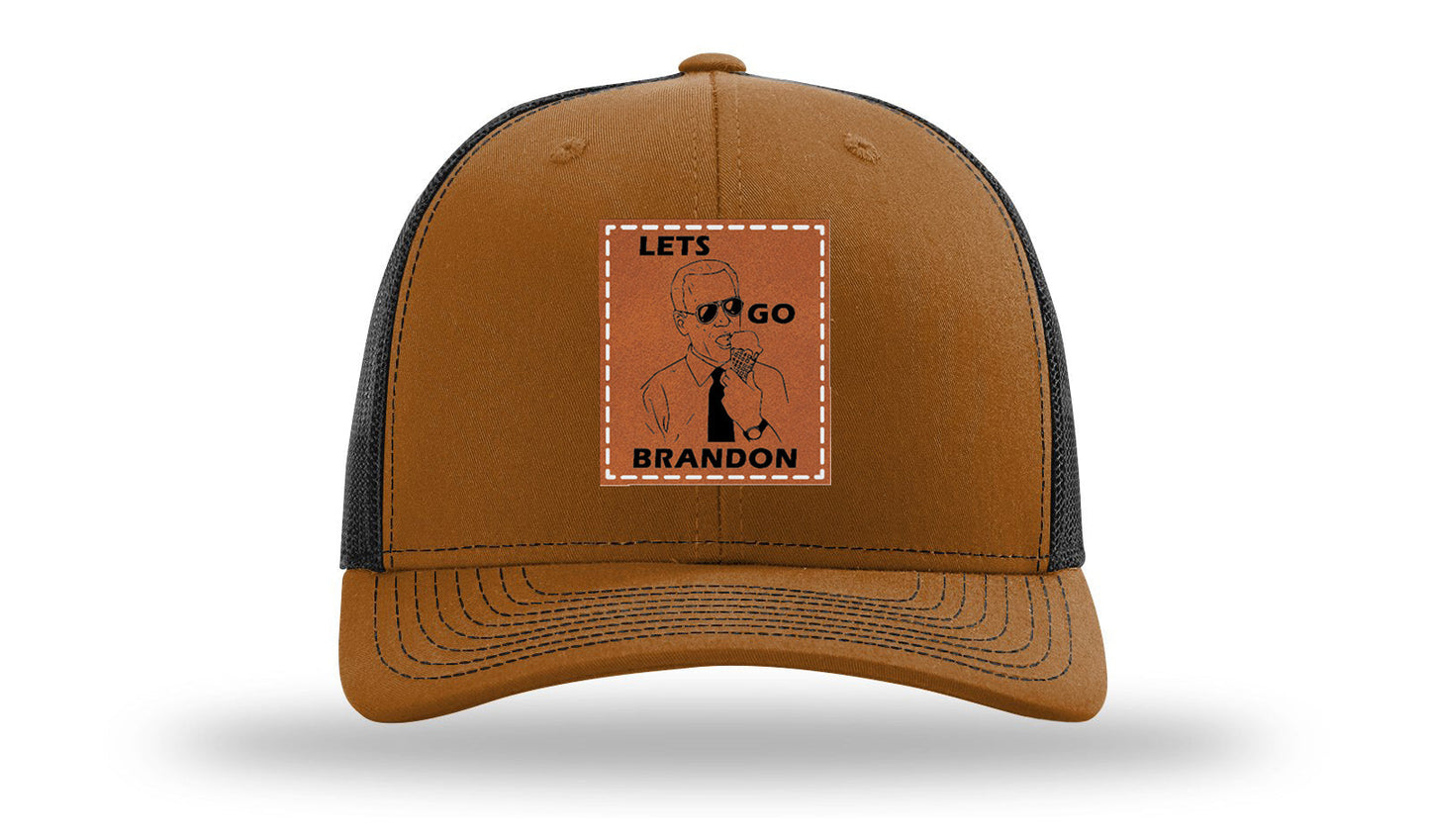 Let's Go Brandon Ice Cream Leather Patch Richardson 112 Hat