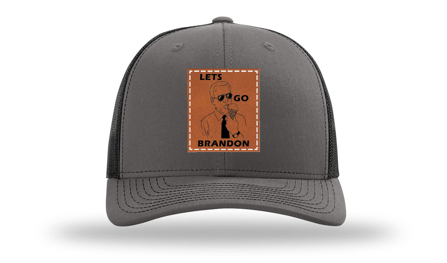 Let's Go Brandon Ice Cream Leather Patch Richardson 112 Hat