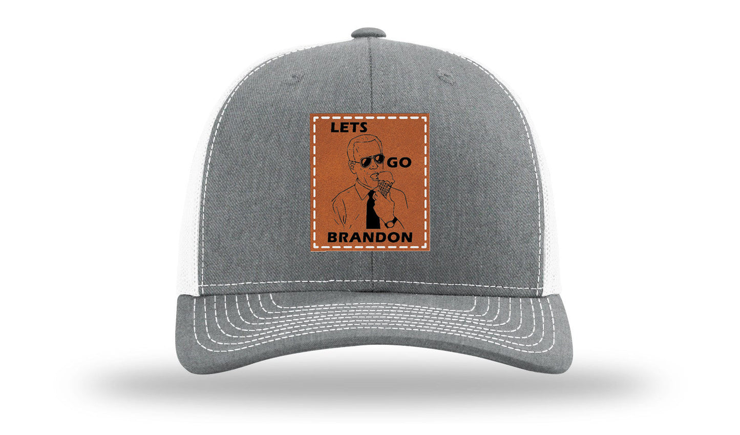 Let's Go Brandon Ice Cream Leather Patch Richardson 112 Hat