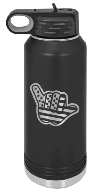 Shaka American Flag Laser Engraved Water Bottle (Etched)