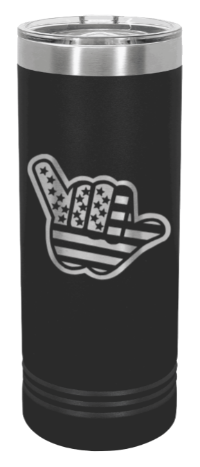 Shaka American Flag Laser Engraved Skinny Tumbler (Etched)