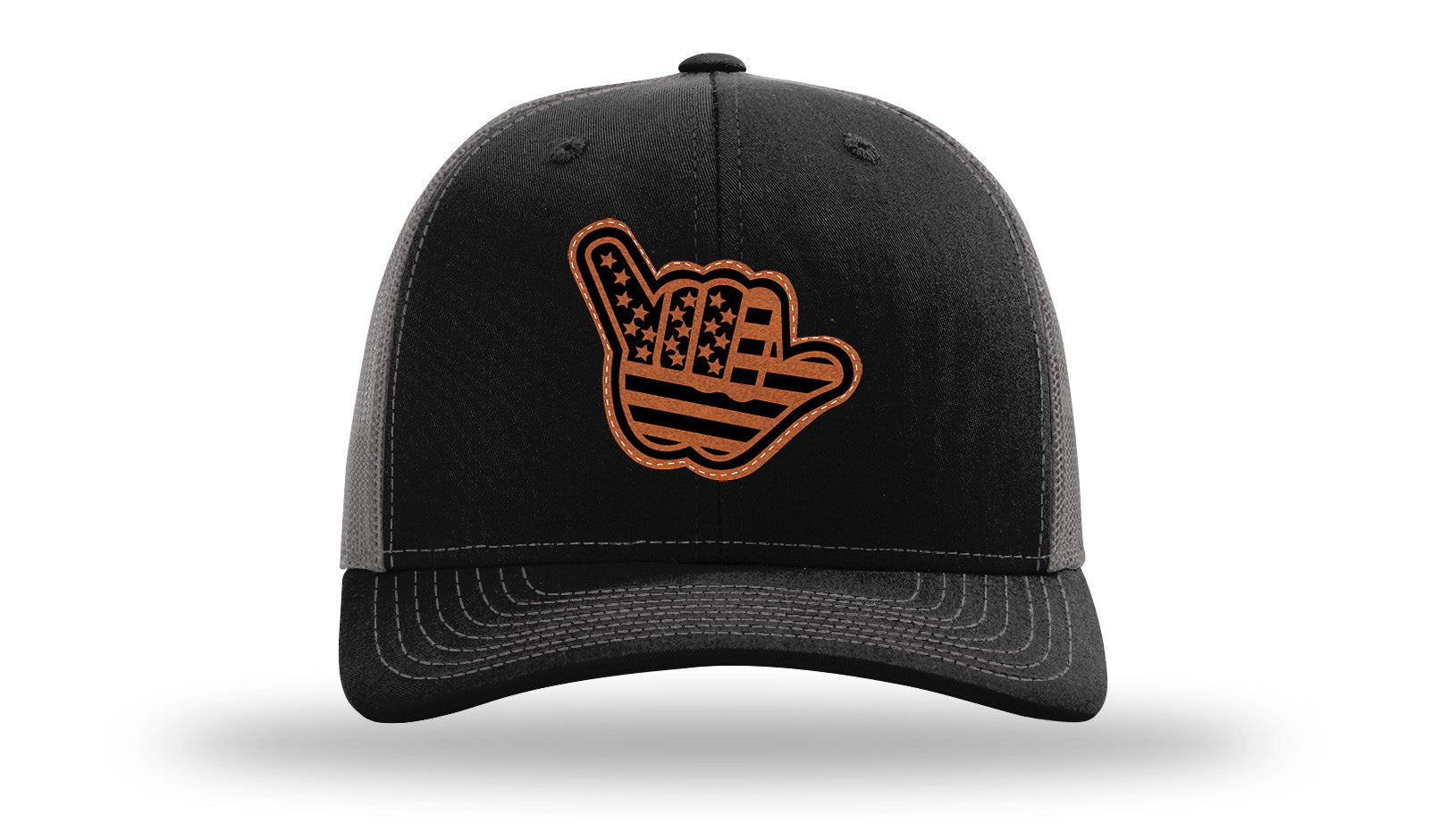 Shaka American Flag Leather Patch Richardson 112 Hat-Black / Charcoal