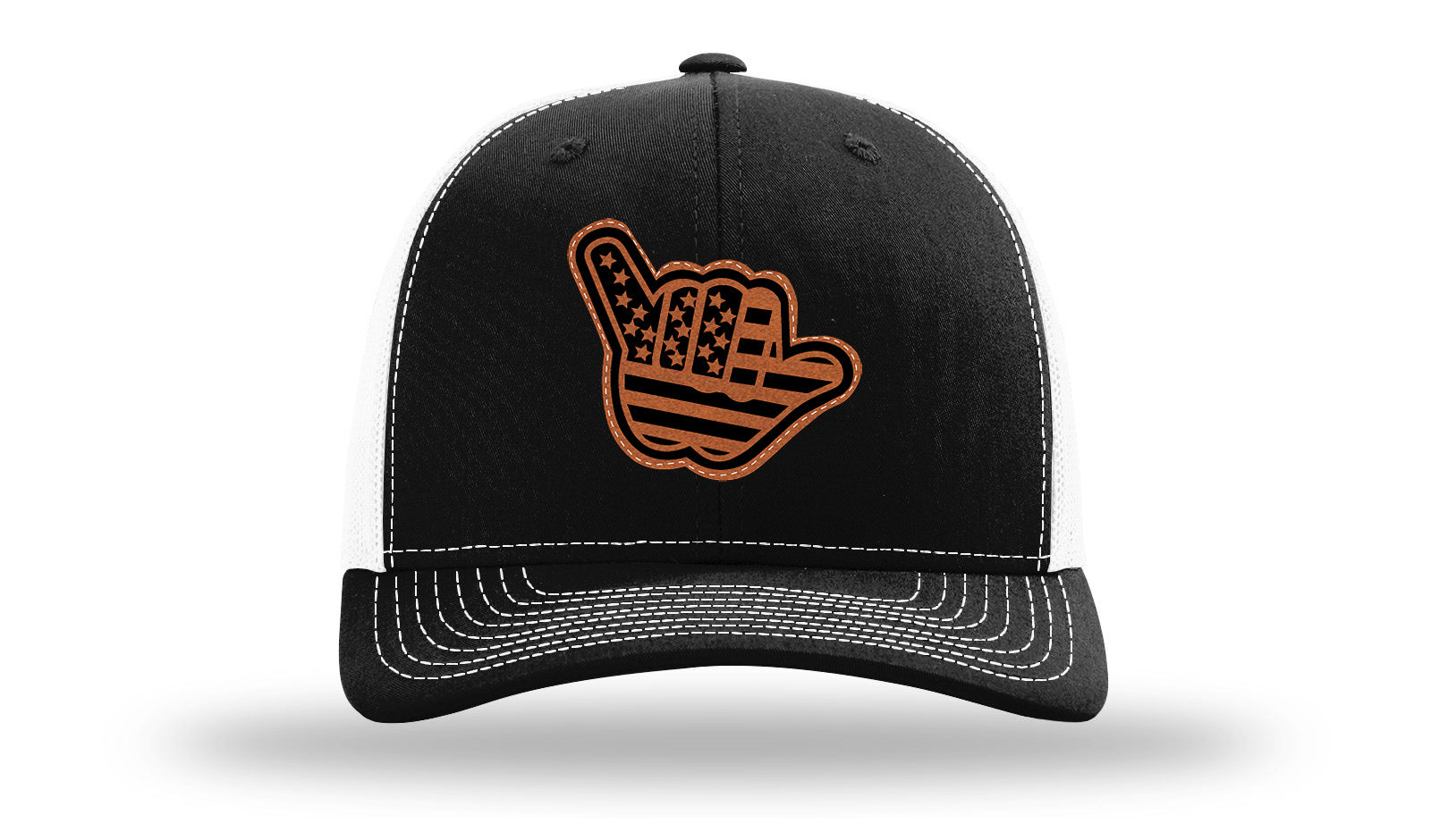 Shaka American Flag Leather Patch Richardson 112 Hat-Black / White