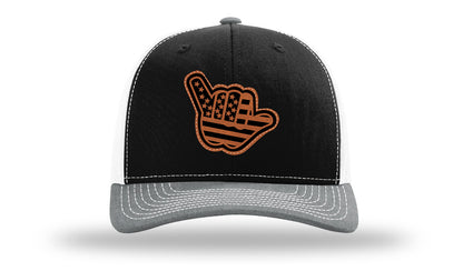 Shaka American Flag Leather Patch Richardson 112 Hat-Black / White / Heather Grey