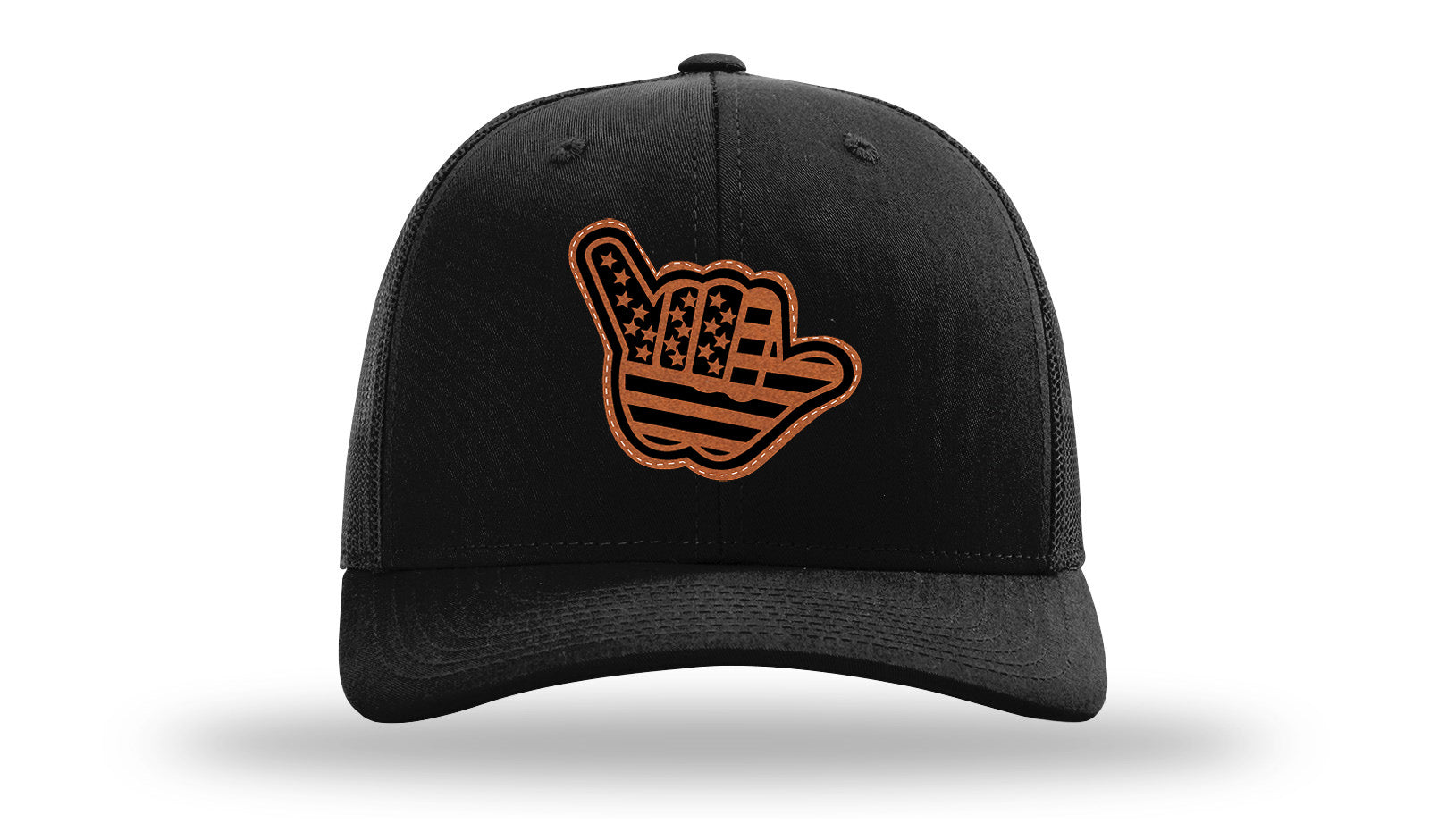 Shaka American Flag Leather Patch Richardson 112 Hat-Black